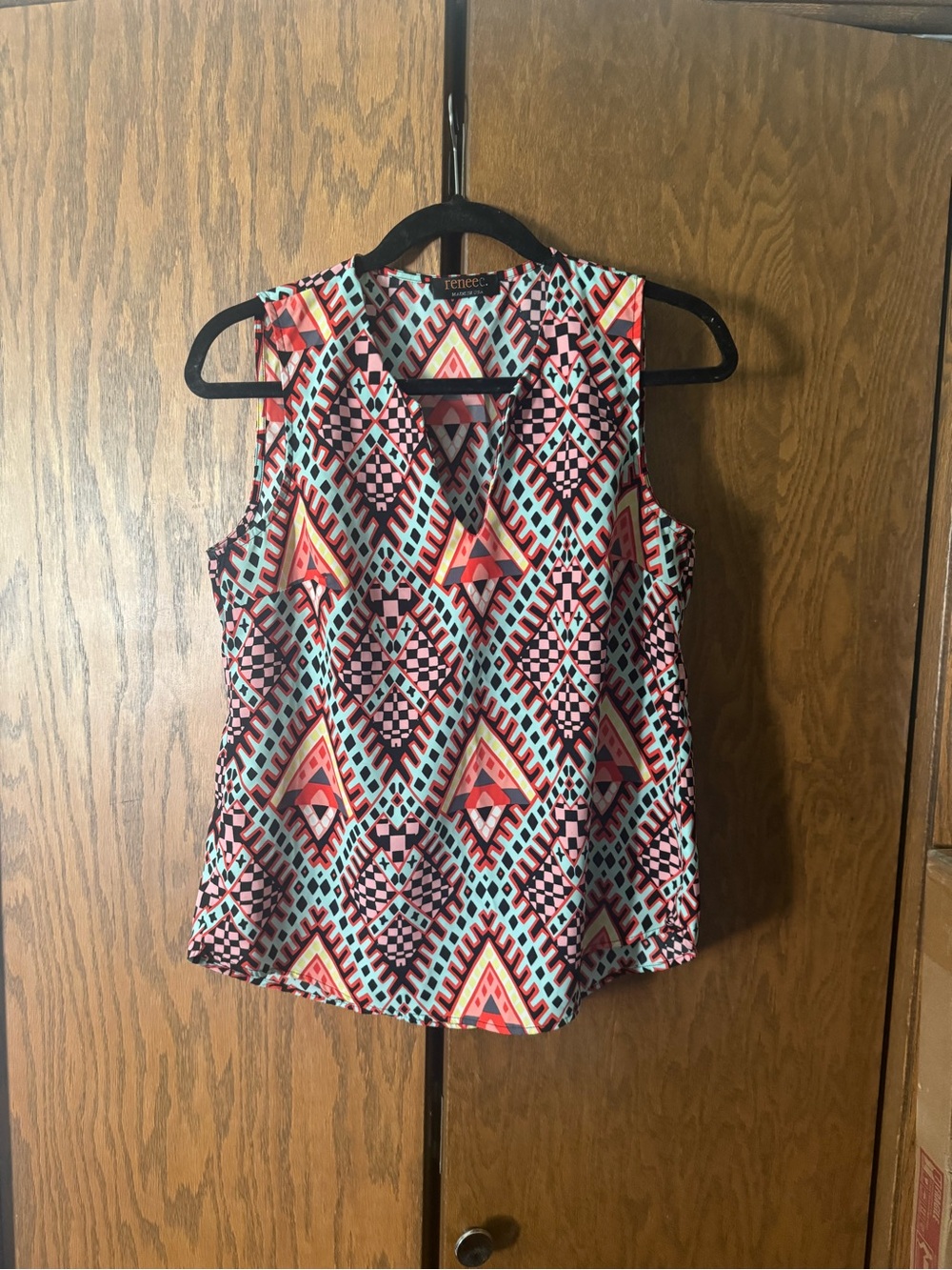 Renee C. Multicolor Geometric Sleeveless V-Neck Top